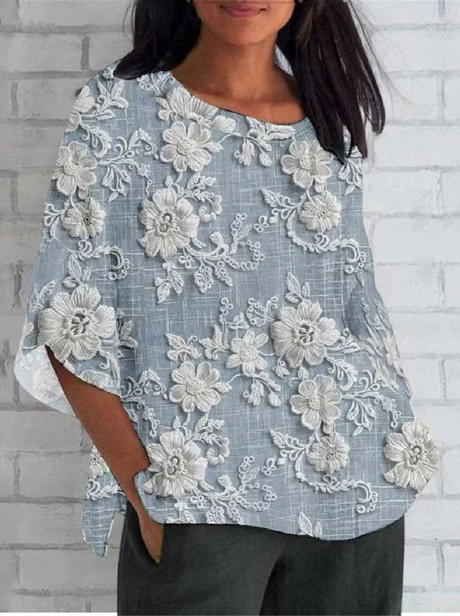 Solange | Women's Floral Round Neck Long Sleeve Blouse