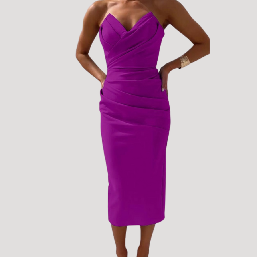 Solange | Women's Strapless Ruched Bodycon Midi Dress