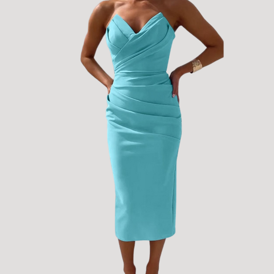 Solange | Women's Strapless Ruched Bodycon Midi Dress