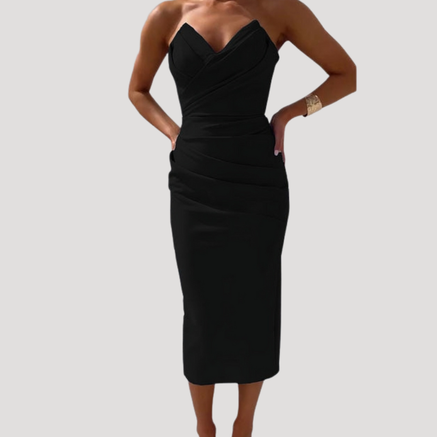 Solange | Women's Strapless Ruched Bodycon Midi Dress