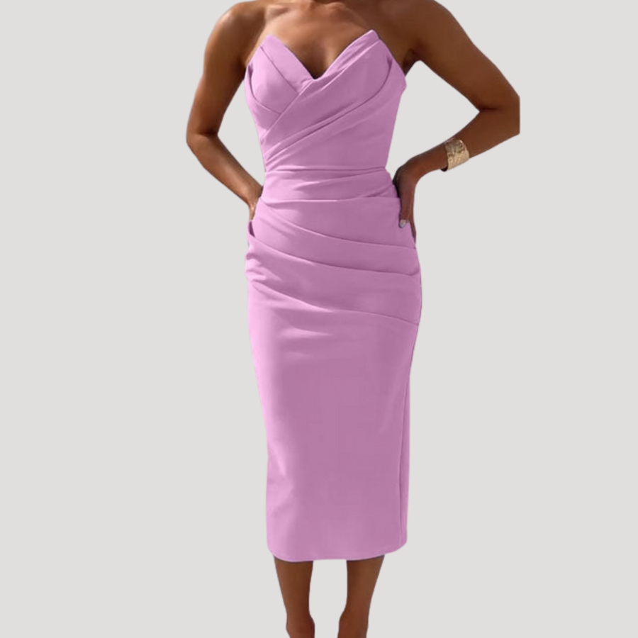 Solange | Women's Strapless Ruched Bodycon Midi Dress