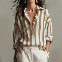 Solange | Women's Striped Collared Long Sleeve Blouse