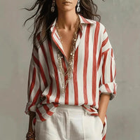 Solange | Women's Striped Collared Long Sleeve Blouse