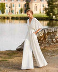 Solène | Women's V-Neck Flutter Sleeve Wide Leg Jumpsuit