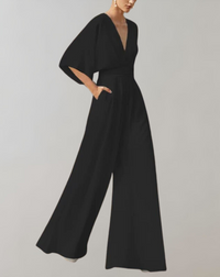 Solène | Women's V-Neck Flutter Sleeve Wide Leg Jumpsuit