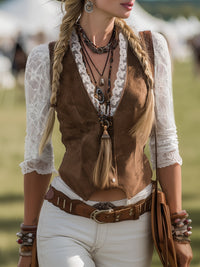 Sorcha | Women's Western Boho V-Neck Lace Sleeve Top