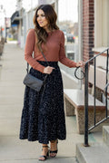 Speckled Ruffle Bottom Maxi Skirt Black