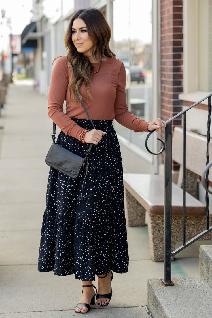 Speckled Ruffle Bottom Maxi Skirt Black