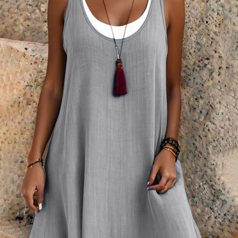 Rae – Layered Linen Blend Midi Dress