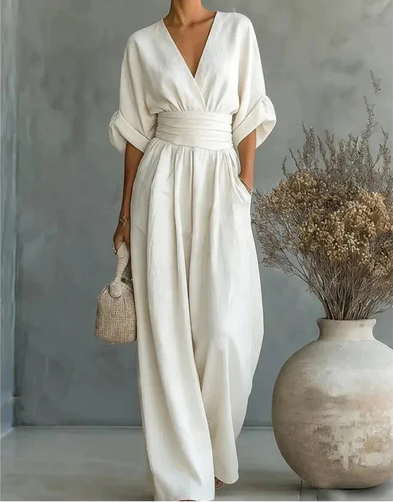Kloe – Elegant V-Neck Wide-Leg Jumpsuit