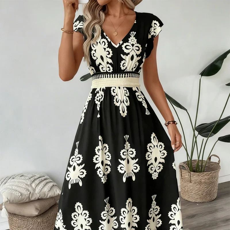 Serenella – Baroque Maxi Dress with V-Neckline