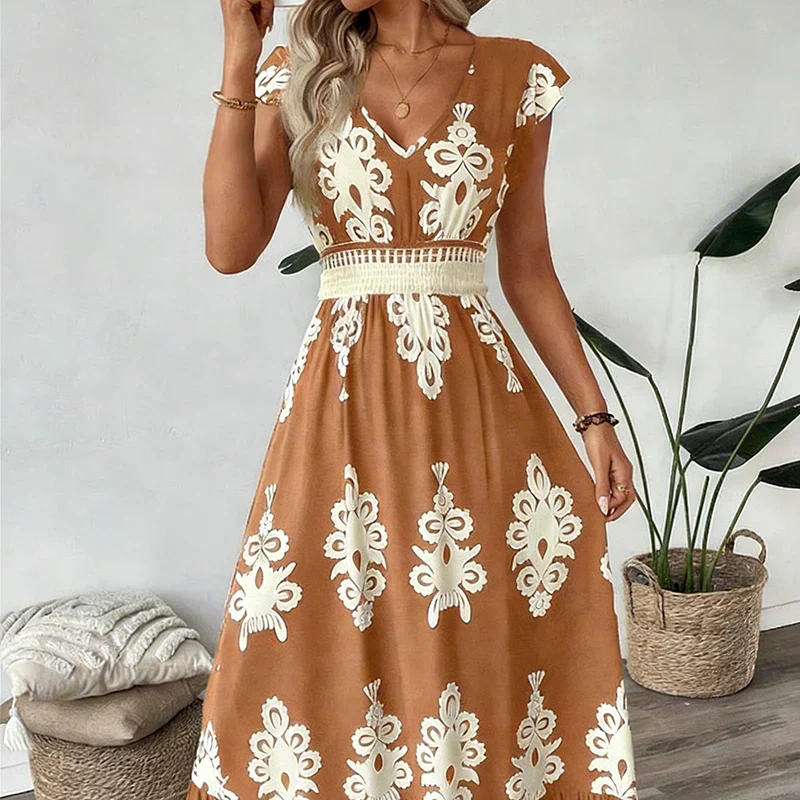 Serenella – Baroque Maxi Dress with V-Neckline