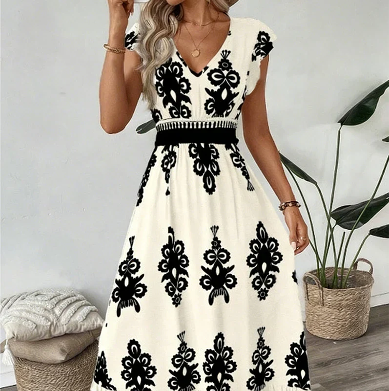 Serenella – Baroque Maxi Dress with V-Neckline