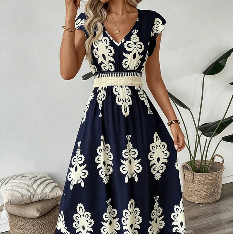 Serenella – Baroque Maxi Dress with V-Neckline