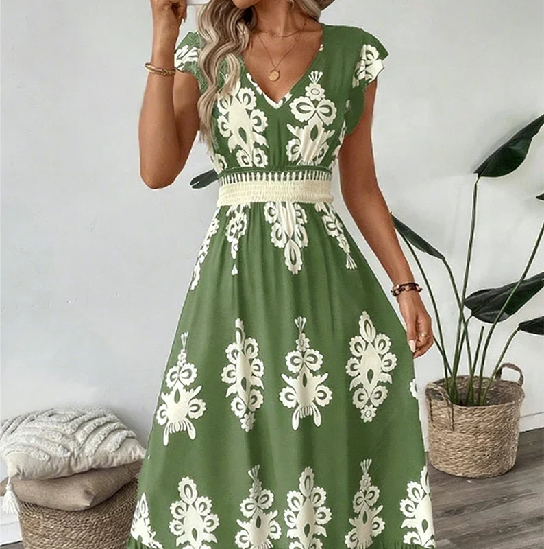 Serenella – Baroque Maxi Dress with V-Neckline