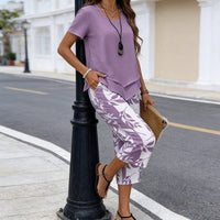 Mollie - Asymmetrical Layered Casual Two-Piece Set with Printed Trousers