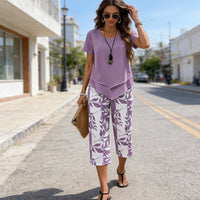 Mollie - Asymmetrical Layered Casual Two-Piece Set with Printed Trousers