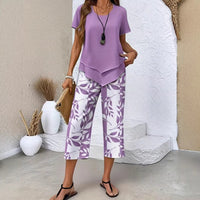 Mollie - Asymmetrical Layered Casual Two-Piece Set with Printed Trousers