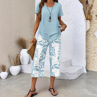 Mollie - Asymmetrical Layered Casual Two-Piece Set with Printed Trousers