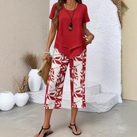 Mollie - Asymmetrical Layered Casual Two-Piece Set with Printed Trousers