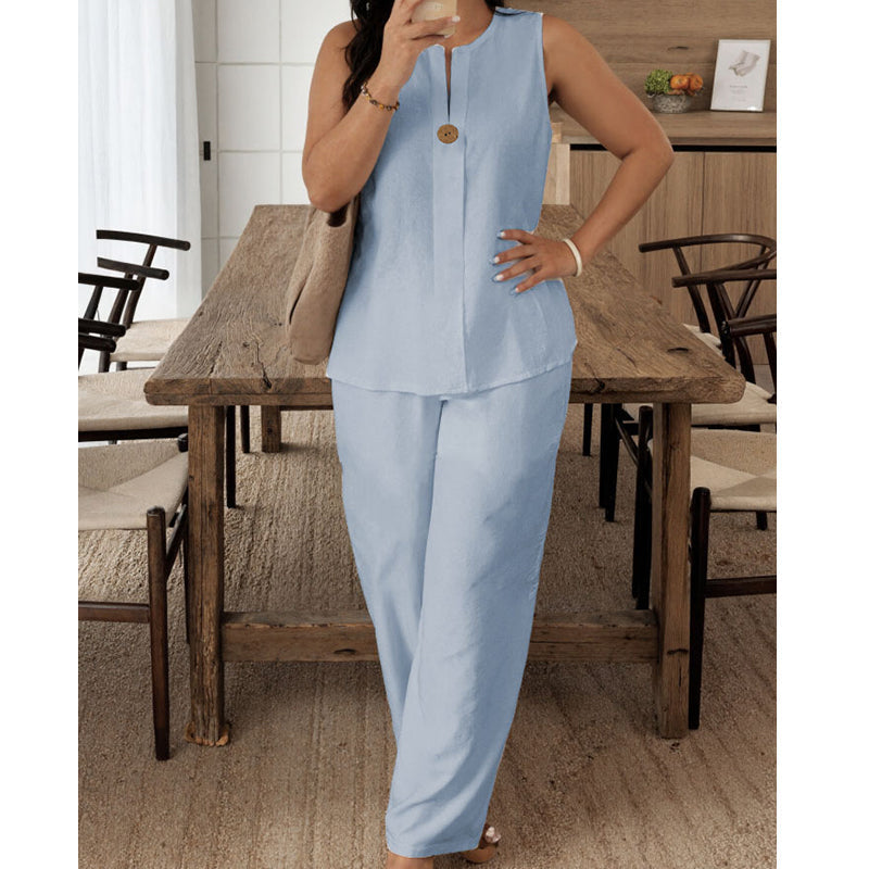 Nivara – Elegant Sleeveless Wide-Leg Co-Ord Set