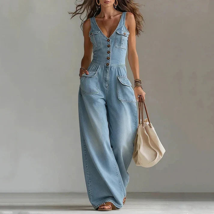 Melody - Sleeveless Denim V-Neck Jumpsuit
