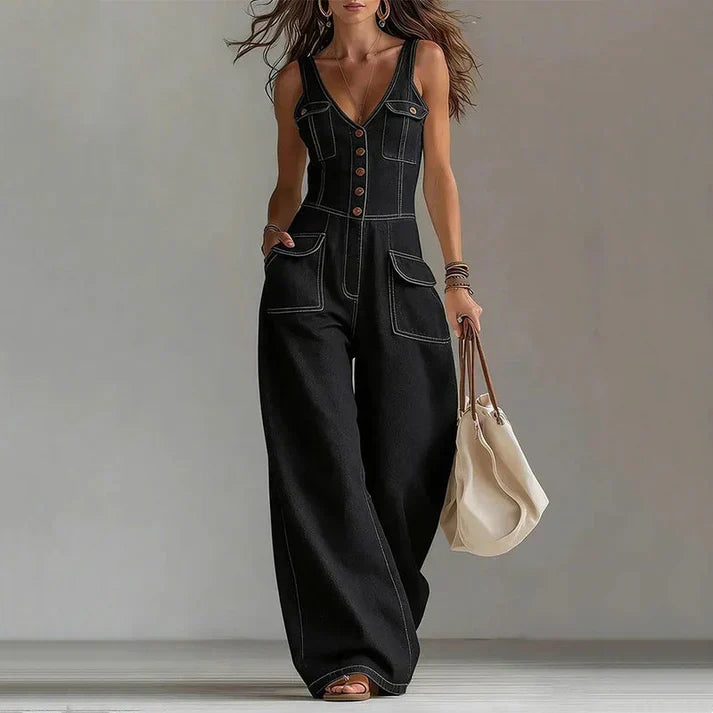 Melody - Sleeveless Denim V-Neck Jumpsuit