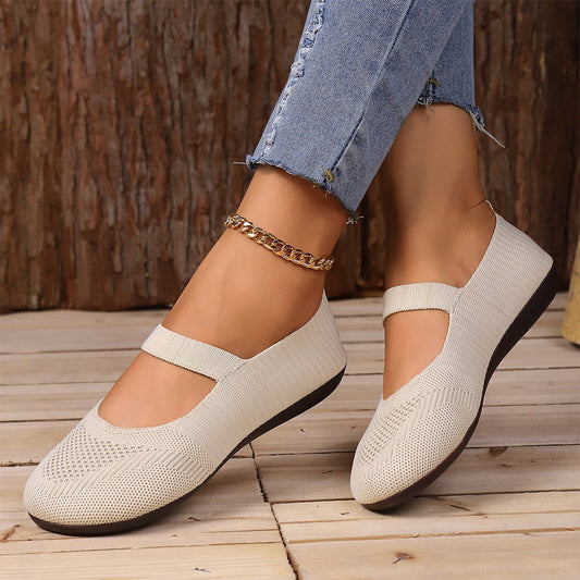 Valerie - Breathable Knit Ballet Flats – Beige
