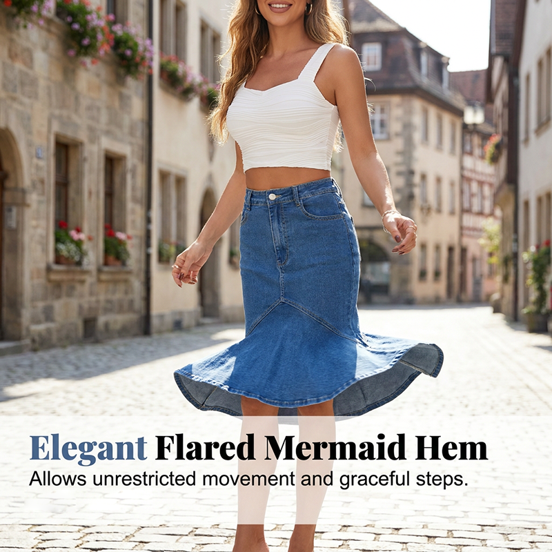 Immy - High-Waisted Denim Midi Skirt