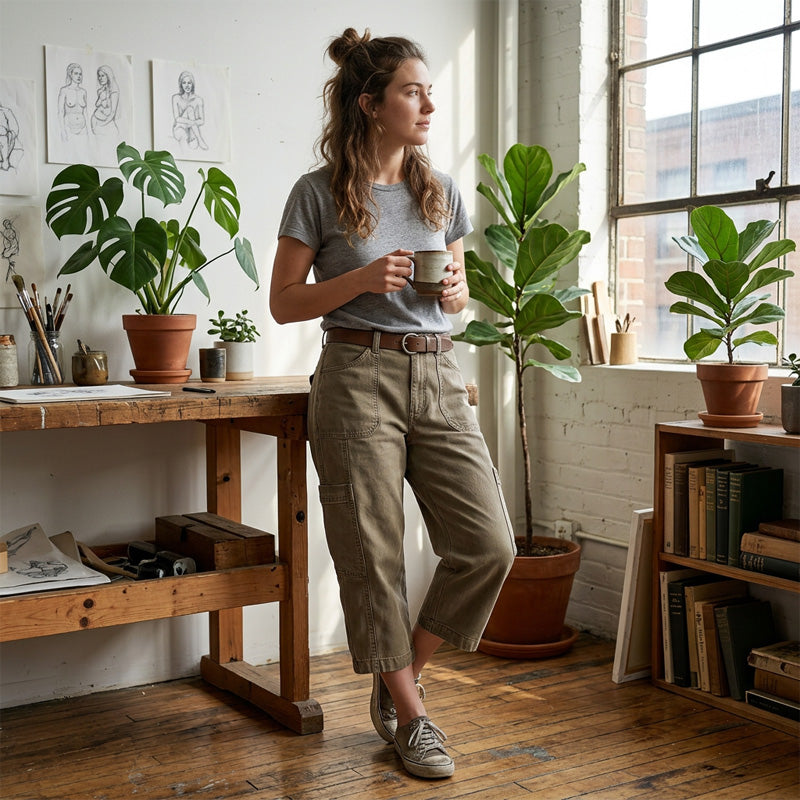 Nina - Casual Cargo Capri Trousers with Pockets