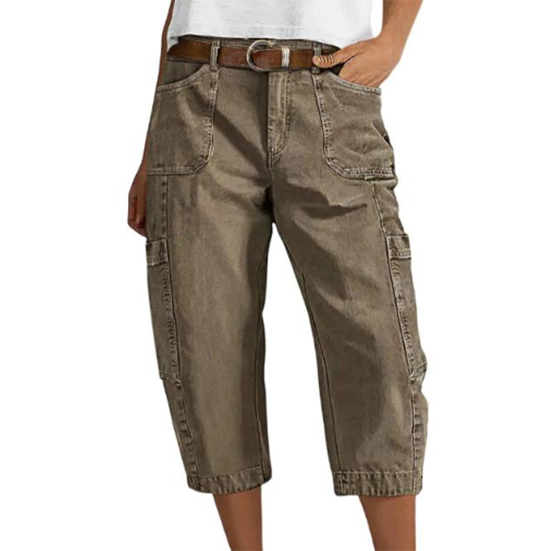Nina - Casual Cargo Capri Trousers with Pockets