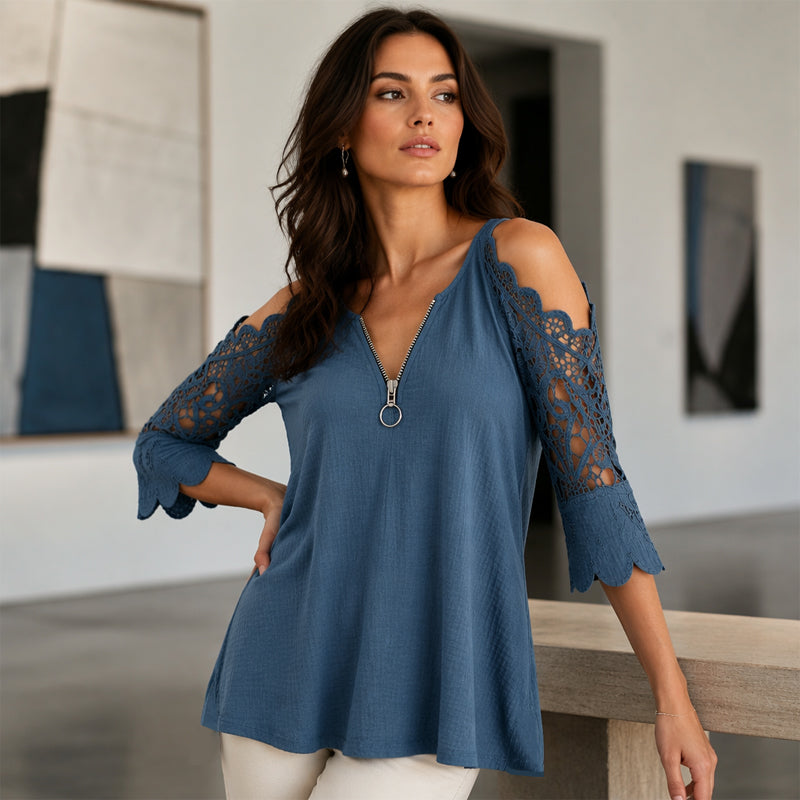 Elena - Lace Cold-Shoulder V-Neck Top