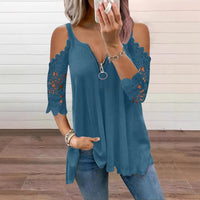 Elena - Lace Cold-Shoulder V-Neck Top