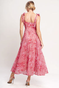 Square Neck Midi Chiffon Cocktail Day Dress Tie Strap Fit And Flare