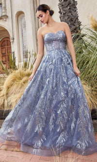 Strapless Long Prom Ball Gown With Capelet A1174 Smoky Blue
