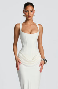 Suki Maxi Dress square neckline close up