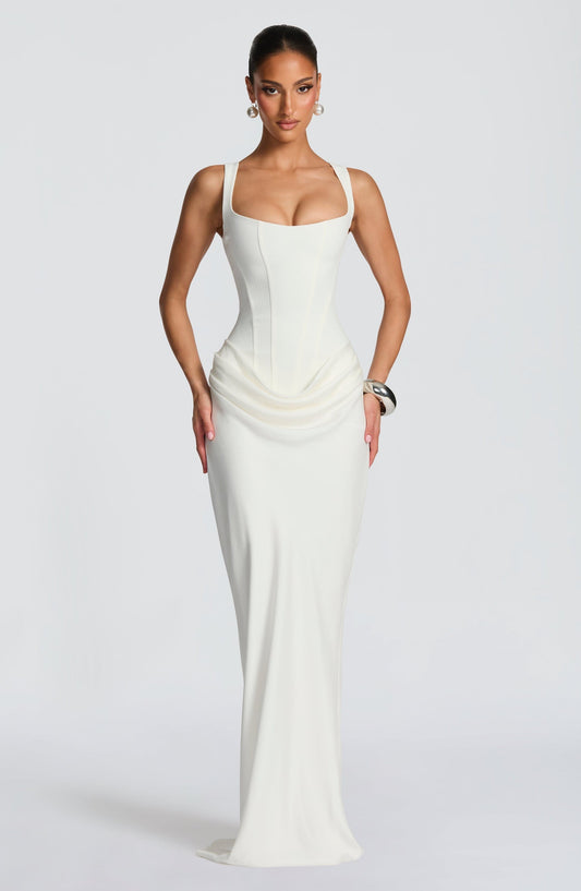 Suki Maxi Dress in ivory, front view