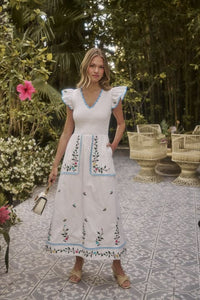 Sunfire Tiered Midi Dress Bermin Floral White Multi