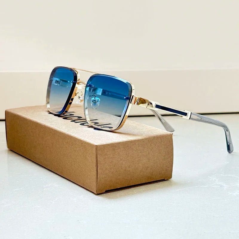 Layla | Sunglasses Retro Aviator Gold Titanium Frame Gradient Blue