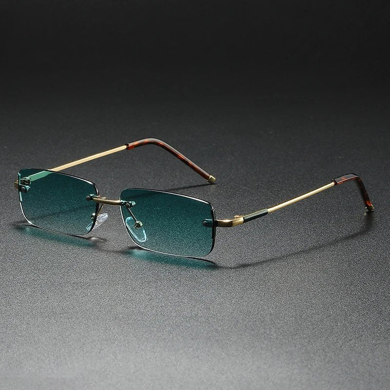 James | Sunglasses Rimless Rectangular Gold Gradient Tinted Green