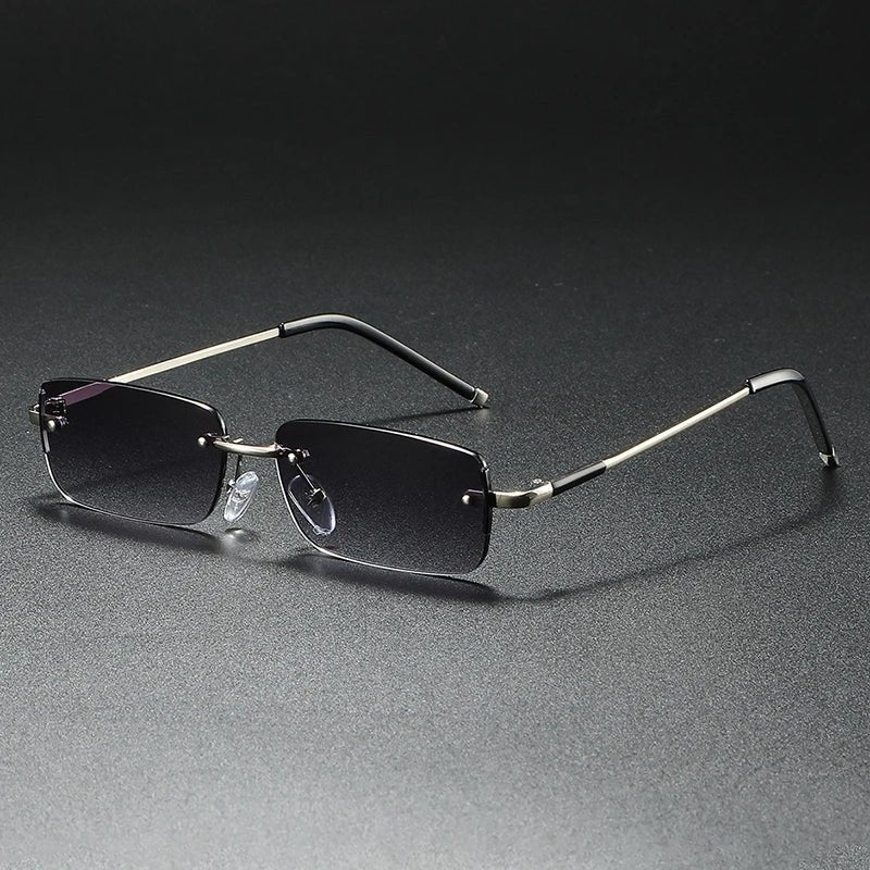 James | Sunglasses Rimless Rectangular Gold Gradient Tinted Slate Gray