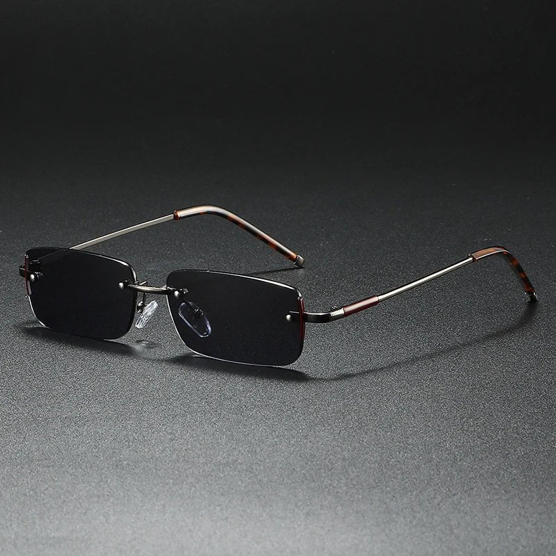 James | Sunglasses Rimless Rectangular Gold Gradient Tinted Gun Gray