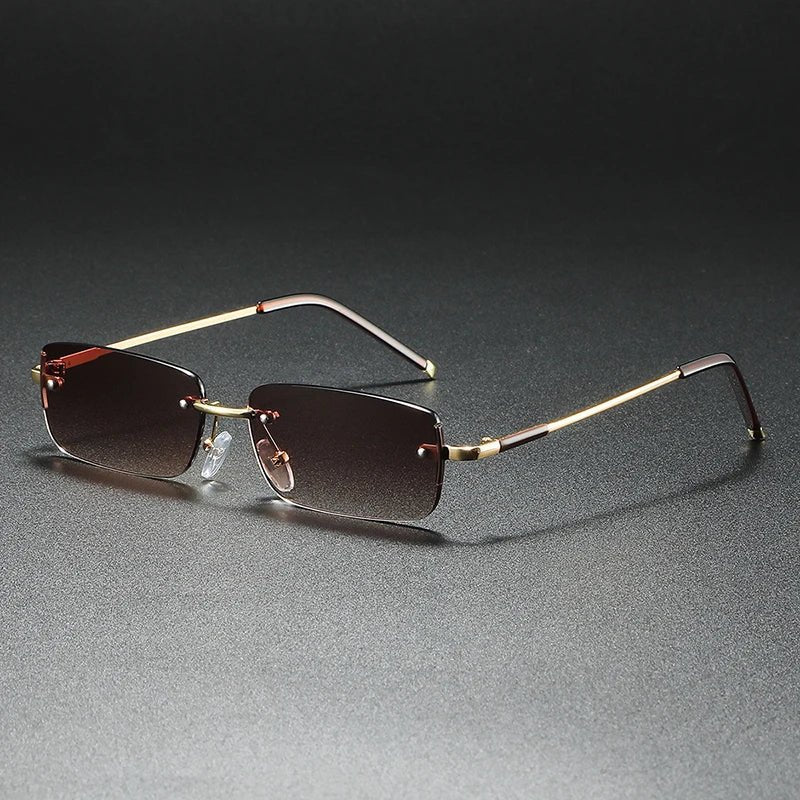 James | Sunglasses Rimless Rectangular Gold Gradient Tinted Tea