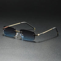James | Sunglasses Rimless Rectangular Gold Gradient Tinted Tea Blue