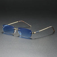 James | Sunglasses Rimless Rectangular Gold Gradient Tinted Blue