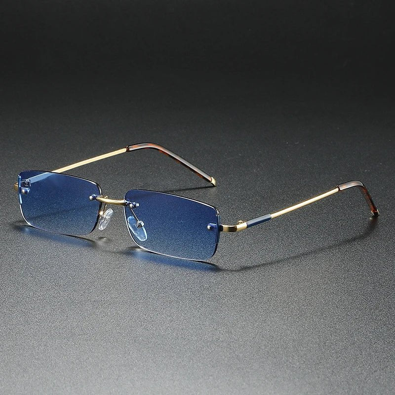 James | Sunglasses Rimless Rectangular Gold Gradient Tinted Blue