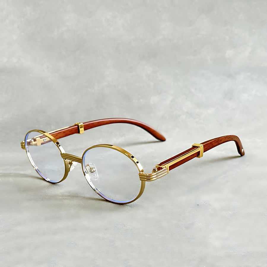 Daniel | Sunglasses Round Gold Frame Designer UV400 Protection Crystal Clear
