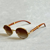 Daniel | Sunglasses Round Gold Frame Designer UV400 Protection Tea View