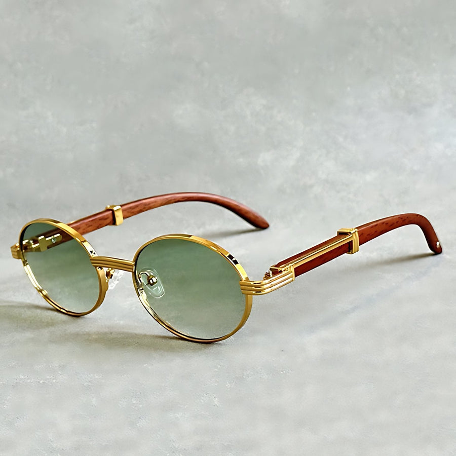 Daniel | Sunglasses Round Gold Frame Designer UV400 Protection Green Mastery