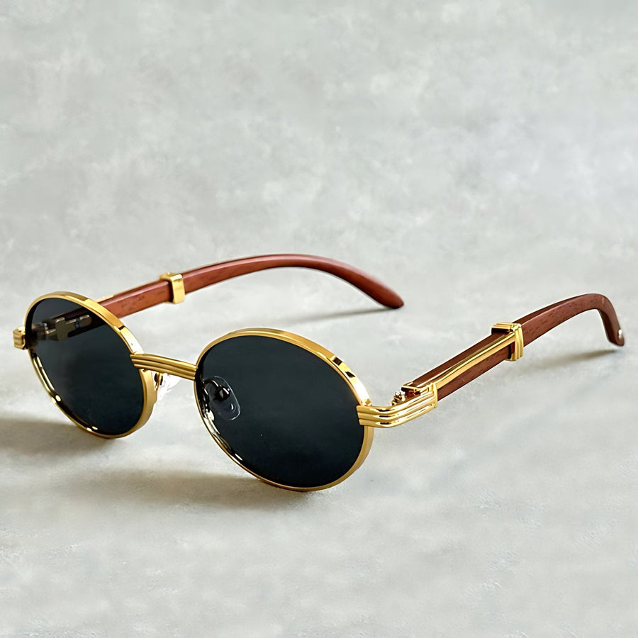 Daniel | Sunglasses Round Gold Frame Designer UV400 Protection Black Shade